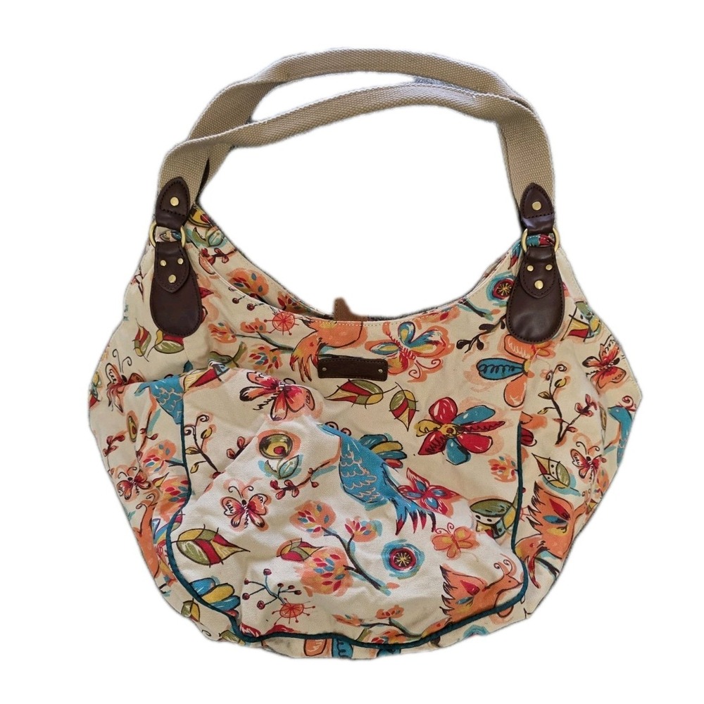 LUCKY BRAND Canvas & Leather Colorful Floral Backpack Shoulder‎ Bag - Picture 12 of 12